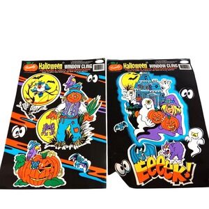 VTG 1993 Prismatix Halloween Window Clings Set Ghost Witch Scarecrow‎ Retro 90s